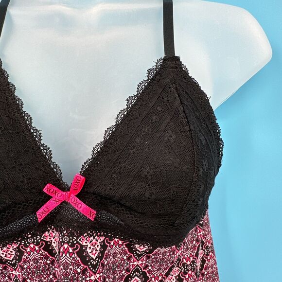 Y2K Lingerie Slip Dress Mini size Small Babydoll Pink Black Lace Retro - Picture 4 of 12